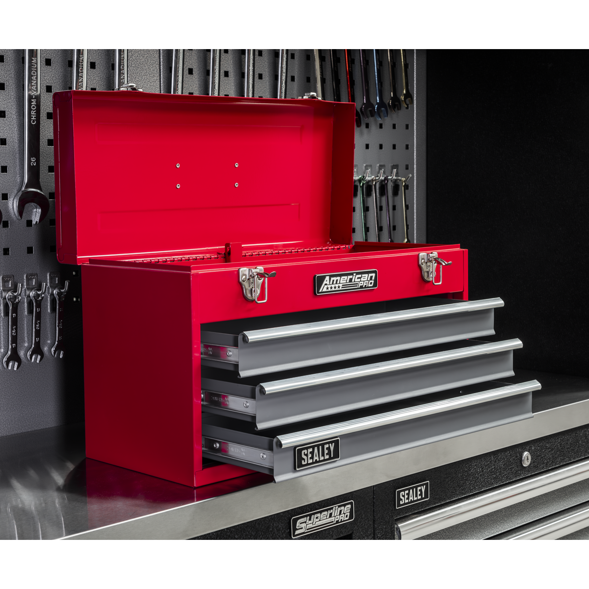 American Pro AP9243BB American PRO® Tool Chest 3 Drawer - Red/Grey