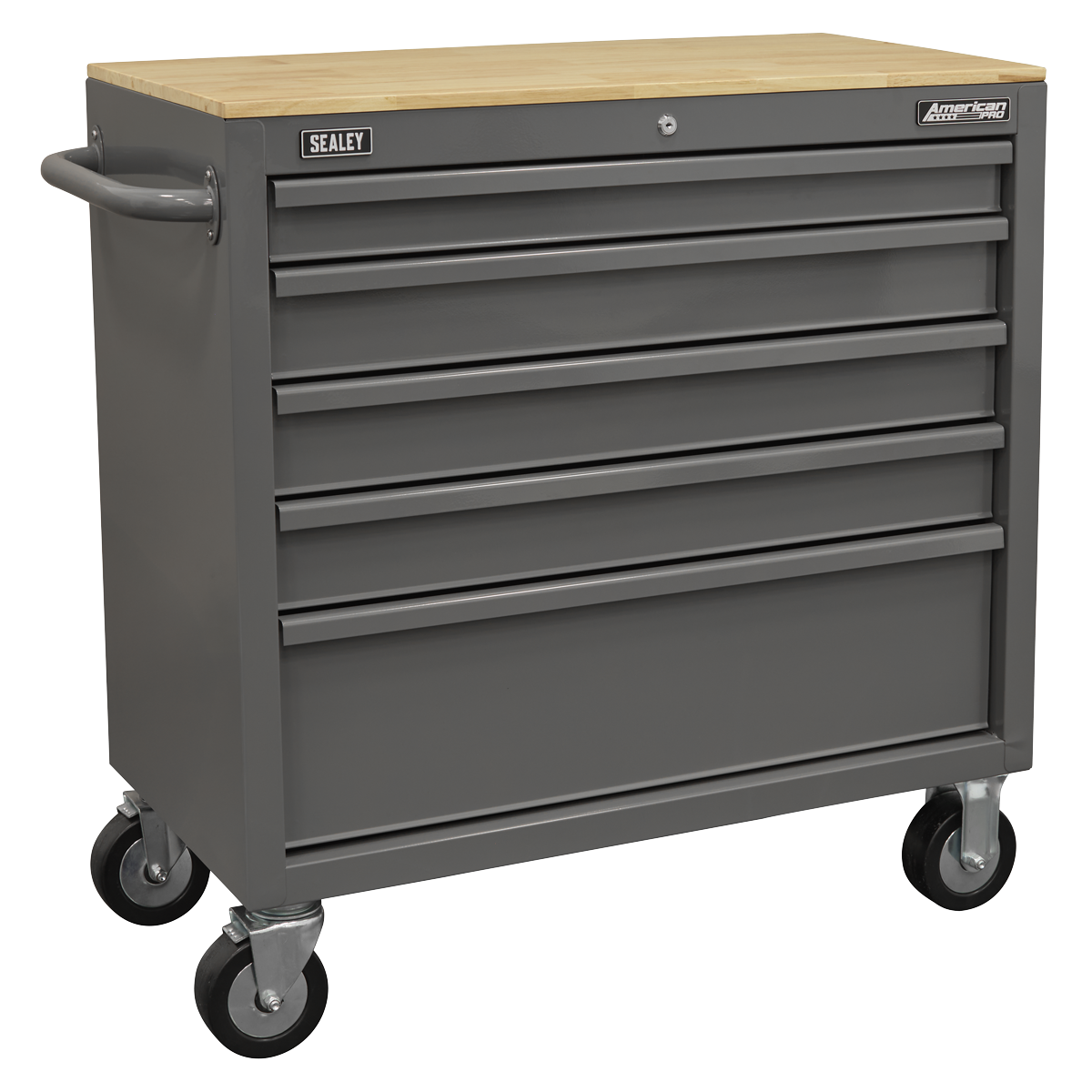 American Pro APMWS1G American PRO® Mobile Workstation with Wooden Worktop 5 Drawer - Grey