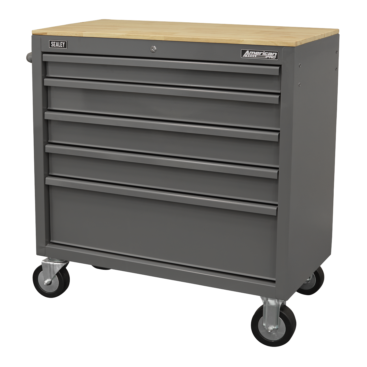 American Pro APMWS1G American PRO® Mobile Workstation with Wooden Worktop 5 Drawer - Grey