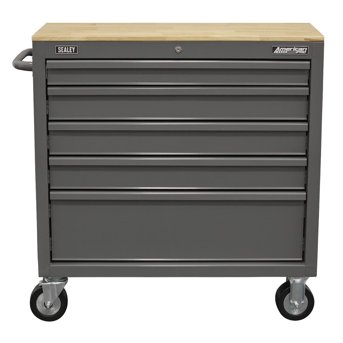 American Pro APMWS1G American PRO® Mobile Workstation with Wooden Worktop 5 Drawer - Grey