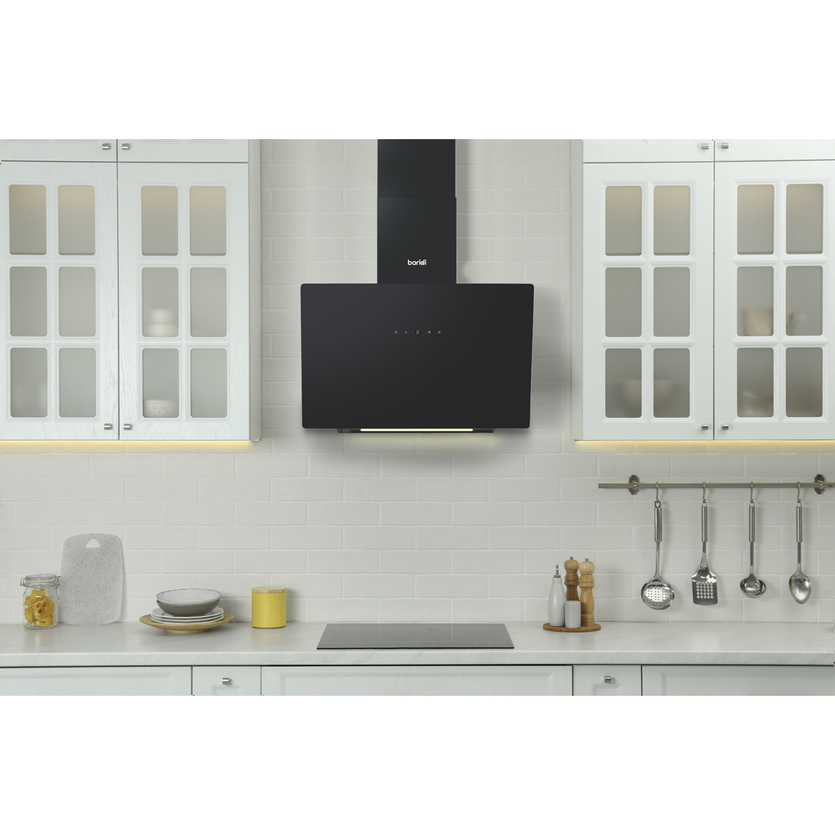 Baridi DH105 Baridi Angled Chimney Cooker Hood with Touch Controls & Carbon Filters 60cm - Black Glass