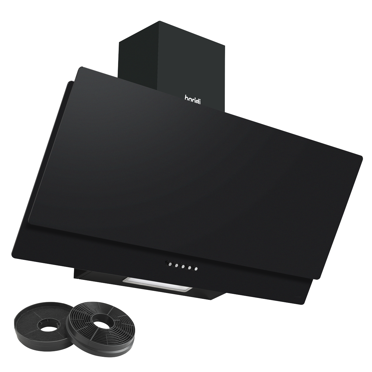 Baridi DH106 Baridi Angled Chimney Cooker Hood with Carbon Filters & LED Lamp 90cm, Energy Class A - Black Glass
