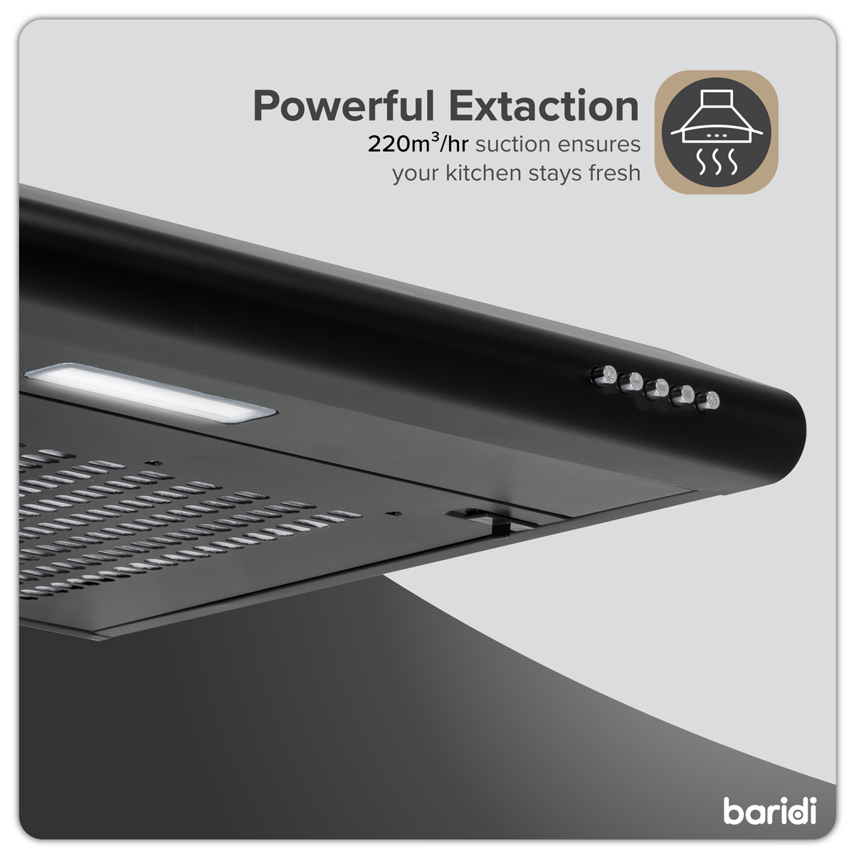 Baridi DH107 Baridi Visor Cooker Hood Extractor Fan 60cm - Black