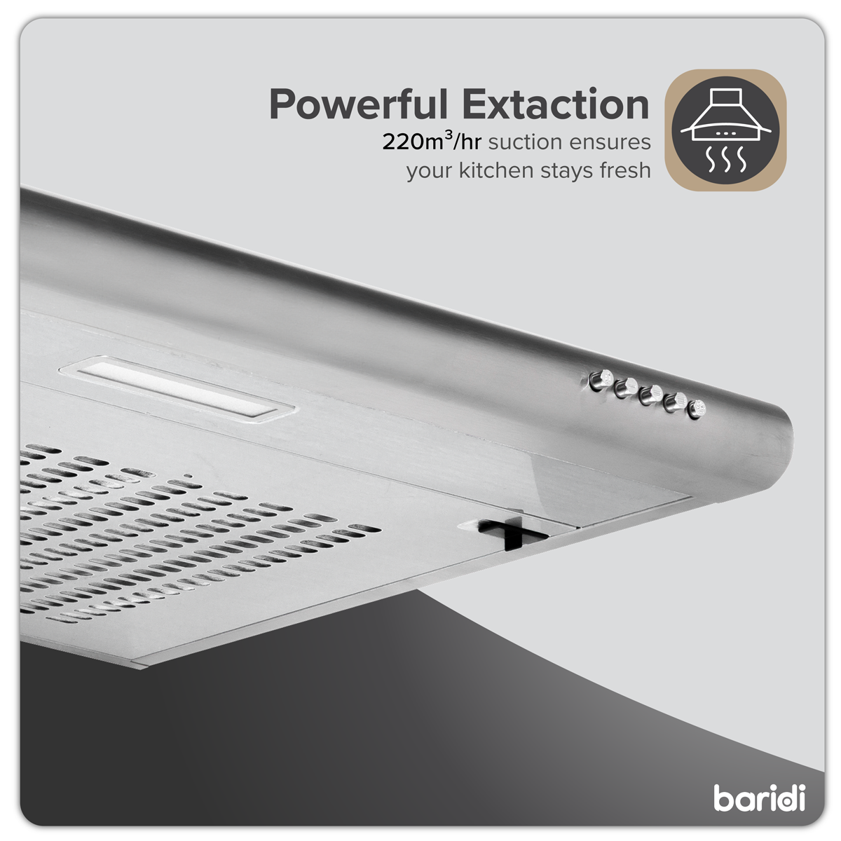 Baridi DH108 Baridi Visor Cooker Hood Extractor Fan 60cm - Stainless Steel