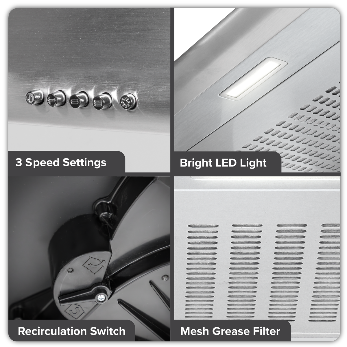 Baridi DH108 Baridi Visor Cooker Hood Extractor Fan 60cm - Stainless Steel