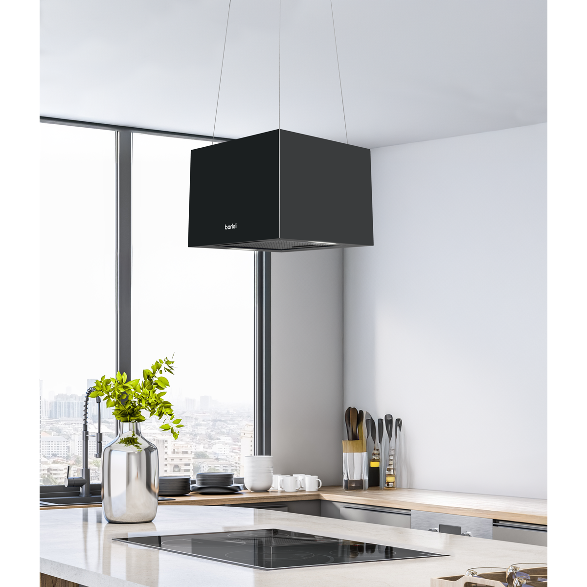 Baridi DH109 Baridi Square Island Cooker Hood 40cm - Black