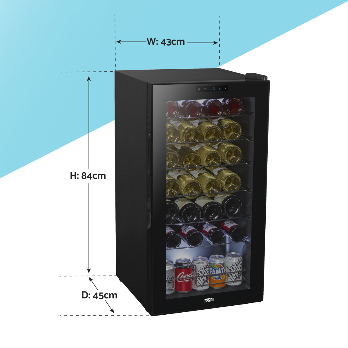 Baridi DH10 Baridi 28 Bottle Wine Fridge with Digital Touch Screen Controls & LED Light - Black