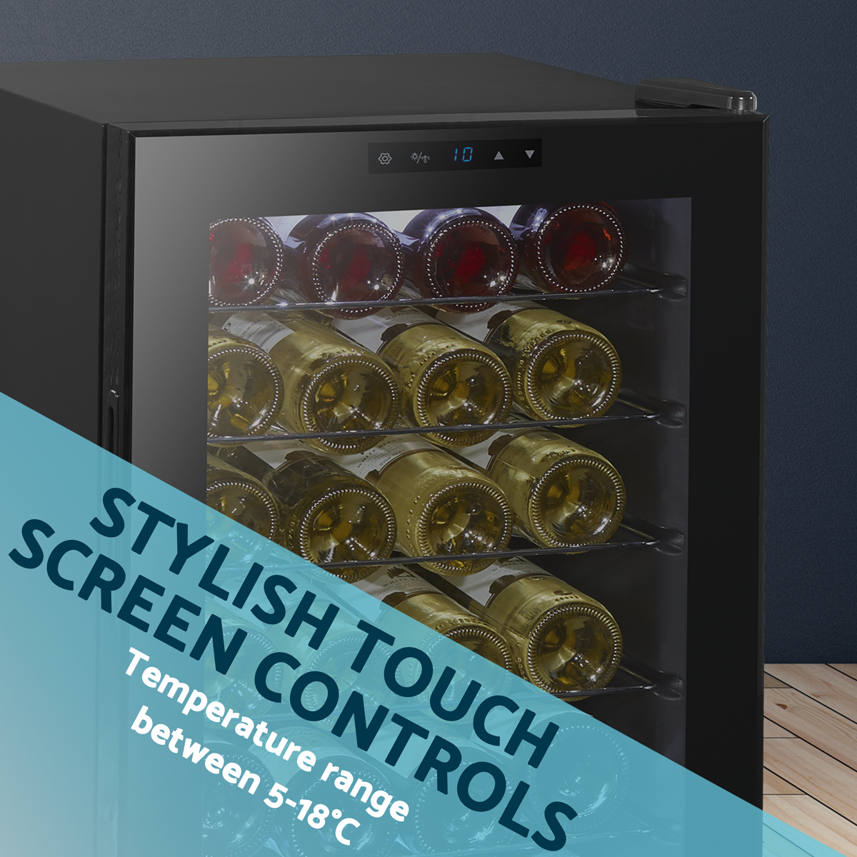 Baridi DH10 Baridi 28 Bottle Wine Fridge with Digital Touch Screen Controls & LED Light - Black
