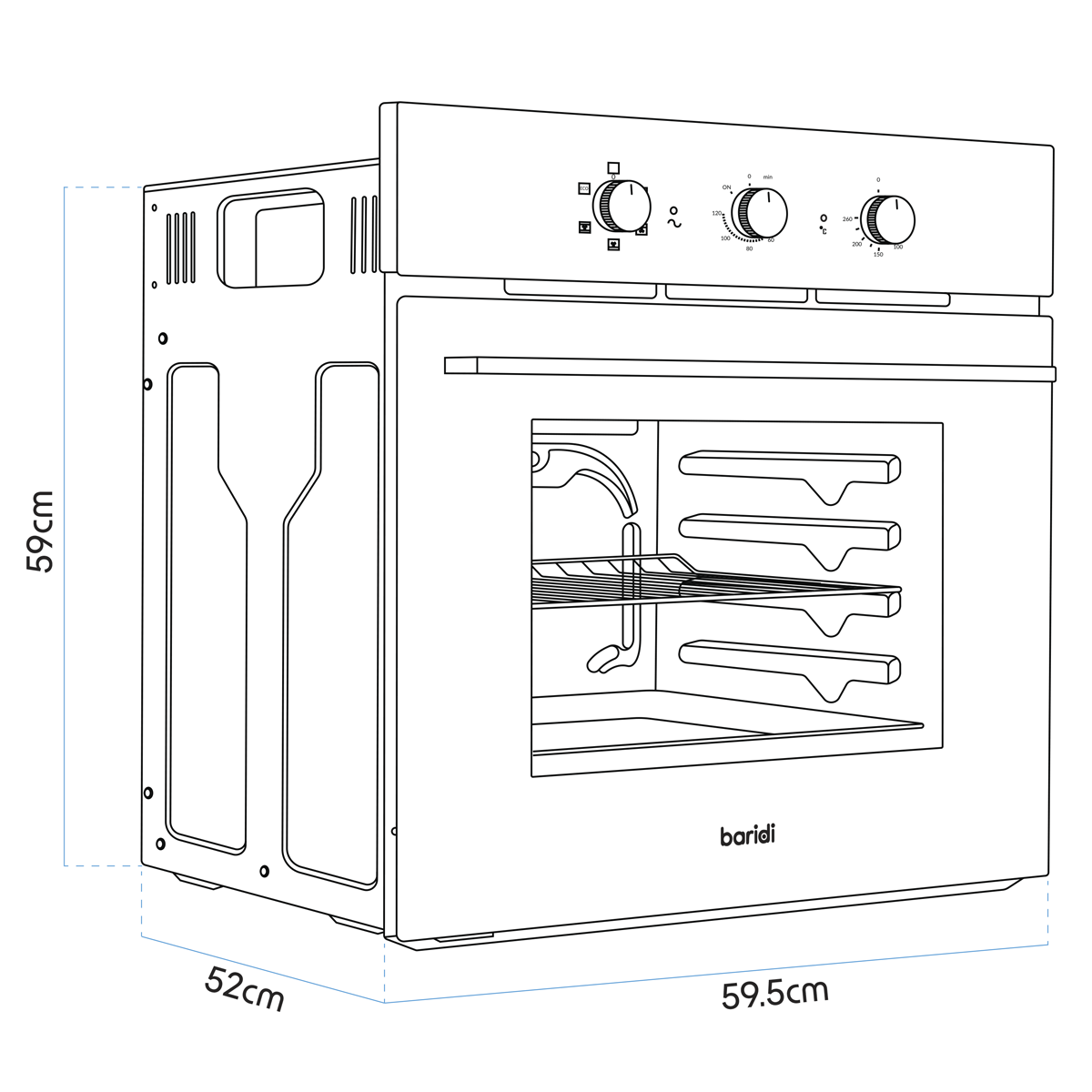 Baridi DH110 Baridi Built-In 5-Function Fan Assisted Oven with Timer 60cm, 55L Capacity - Black