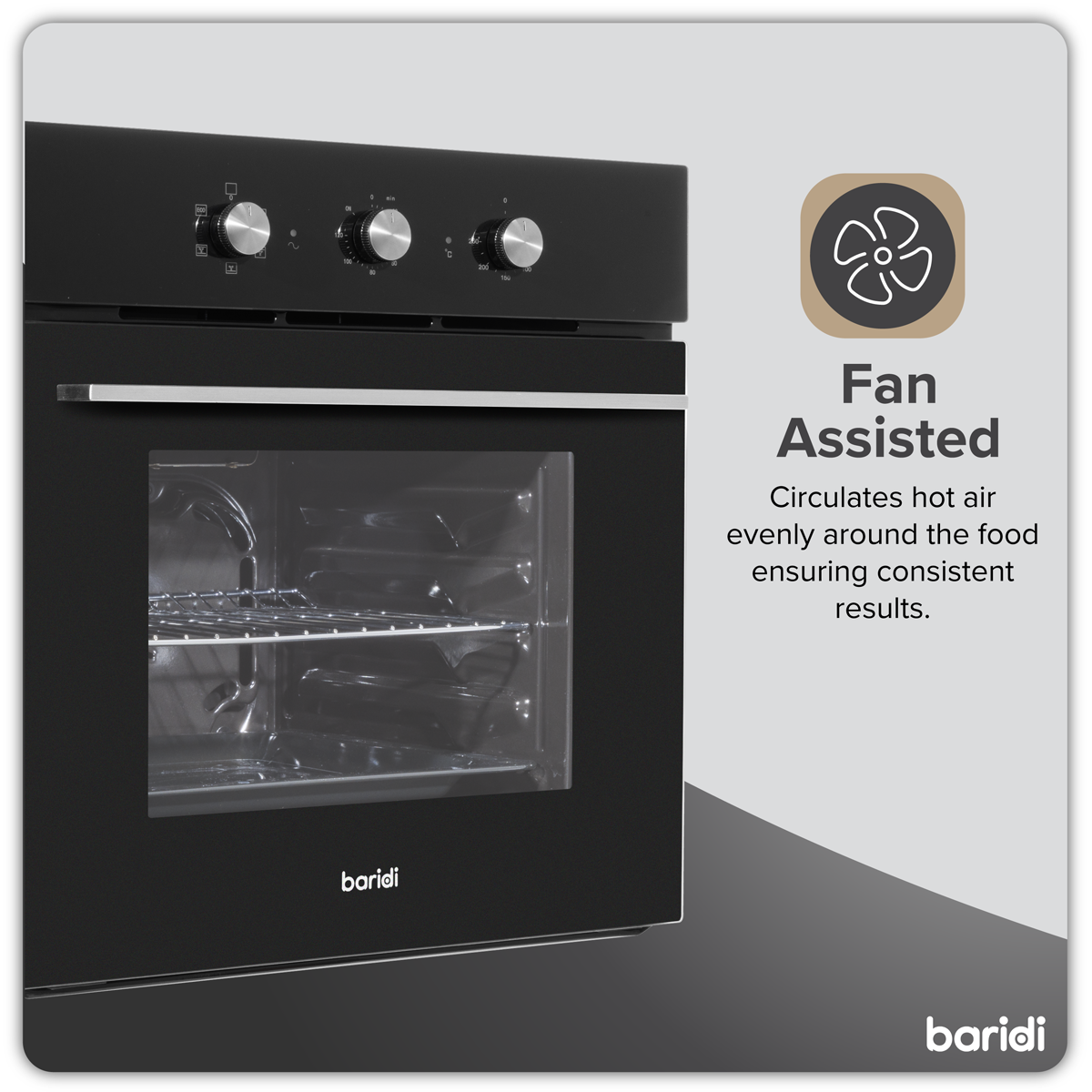 Baridi DH110 Baridi Built-In 5-Function Fan Assisted Oven with Timer 60cm, 55L Capacity - Black