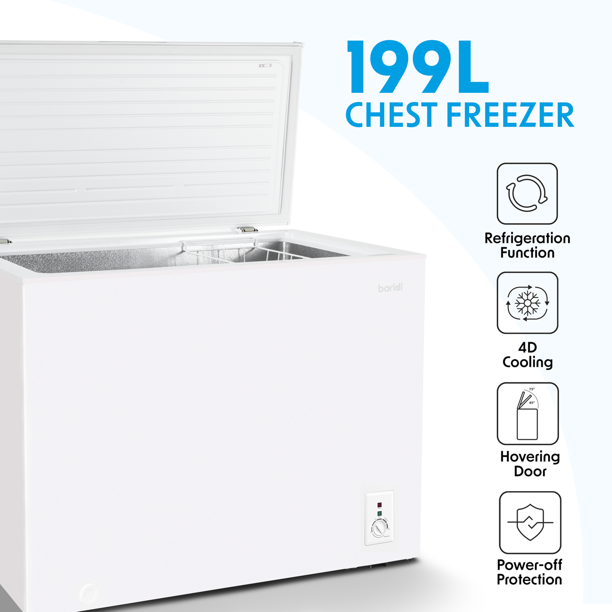 Baridi DH111 Baridi Freestanding Chest Freezer 199L Capacity - White