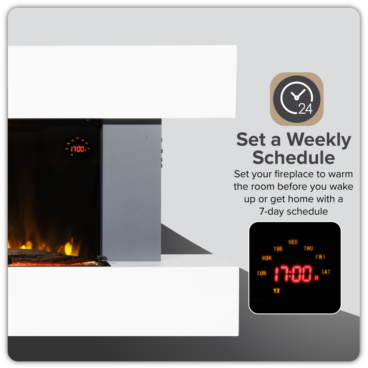 Baridi DH112 Baridi Wall Mounting Electric Fireplace with LED Flame Effect 52" - Grey