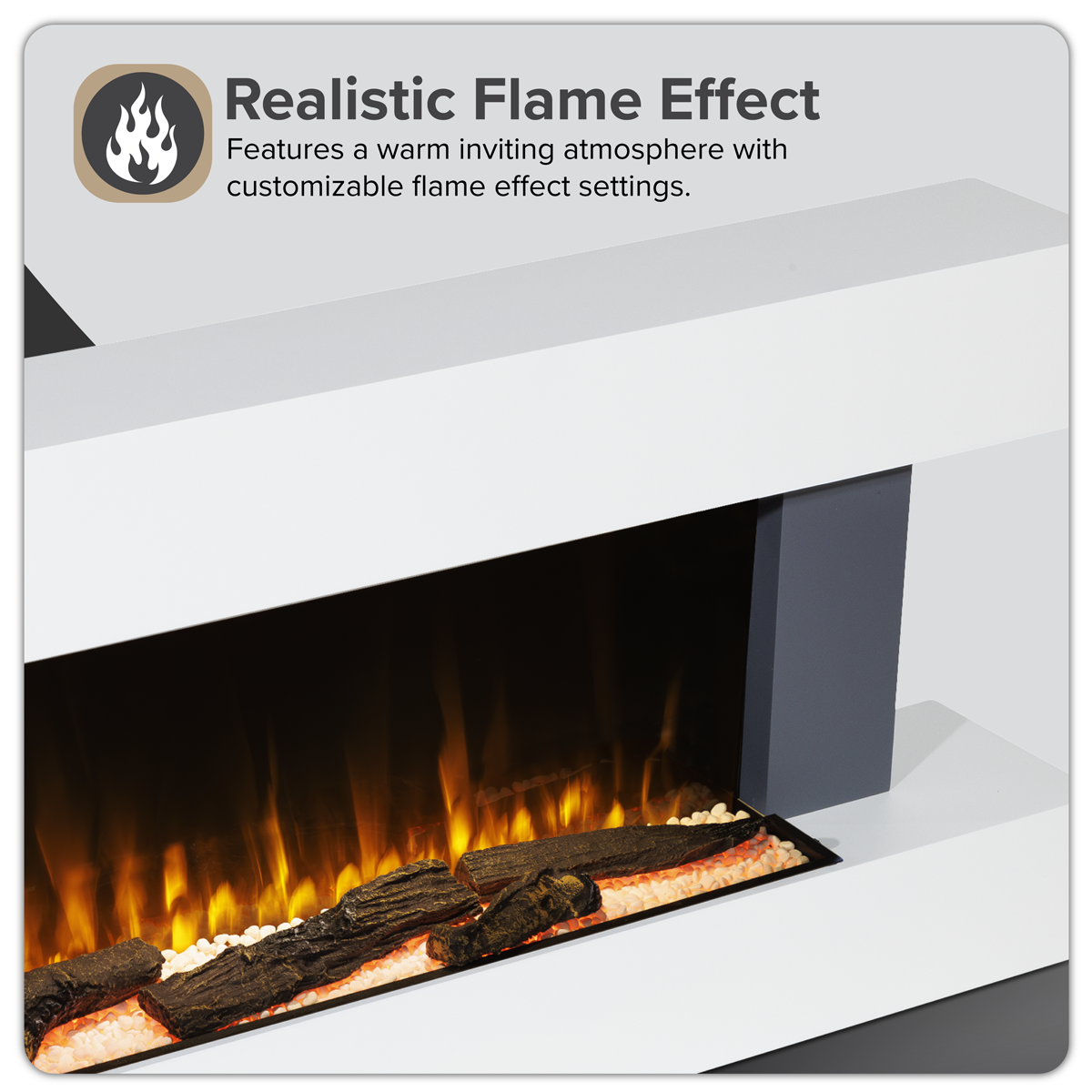 Baridi DH112 Baridi Wall Mounting Electric Fireplace with LED Flame Effect 52" - Grey