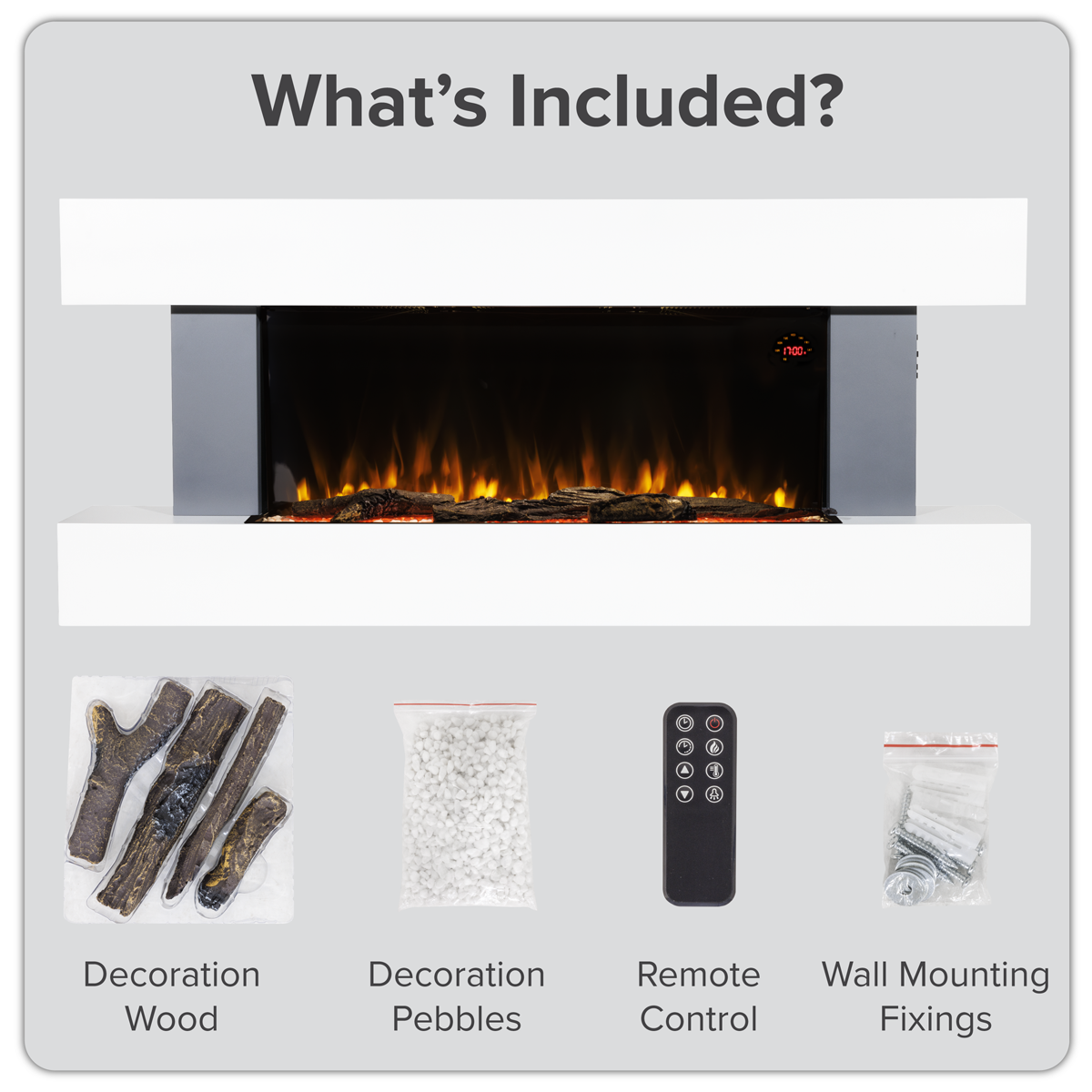 Baridi DH112 Baridi Wall Mounting Electric Fireplace with LED Flame Effect 52" - Grey