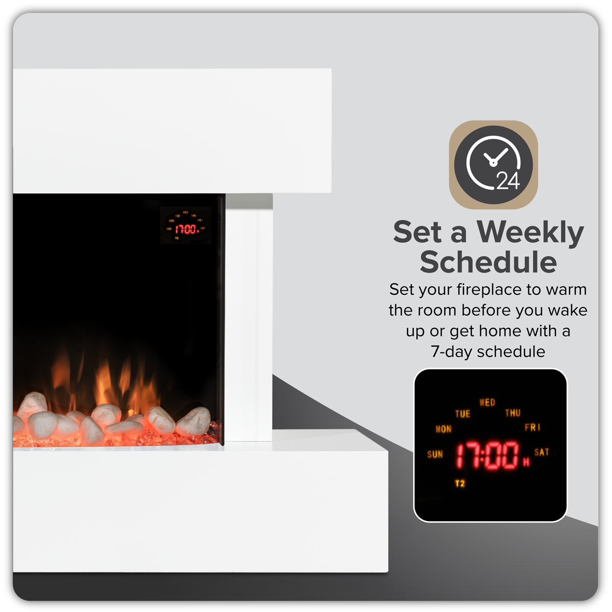 Baridi DH113 Baridi Wall Mounting Electric Fireplace with LED Flame Effect 46" - White