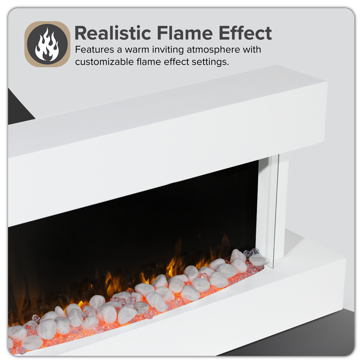 Baridi DH113 Baridi Wall Mounting Electric Fireplace with LED Flame Effect 46" - White