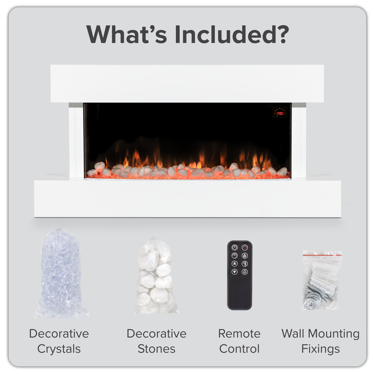 Baridi DH113 Baridi Wall Mounting Electric Fireplace with LED Flame Effect 46" - White