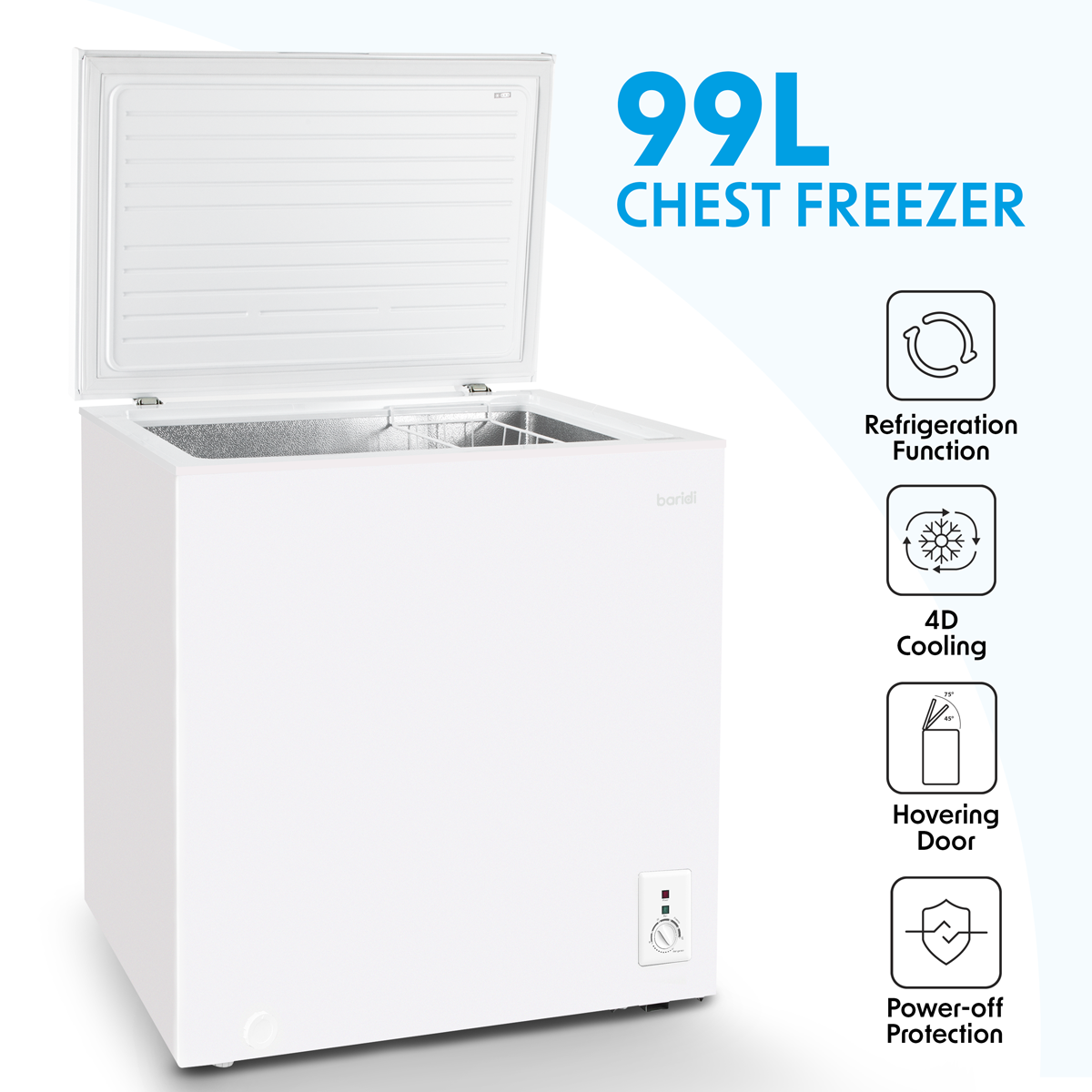 Baridi DH116 Baridi Freestanding Chest Freezer 99L Capacity - White