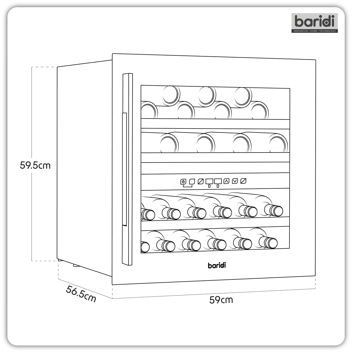 Baridi DH117 Baridi 36 Bottle Built-In Wine Cooler with Beech Wood Shelves & LED Light - Black