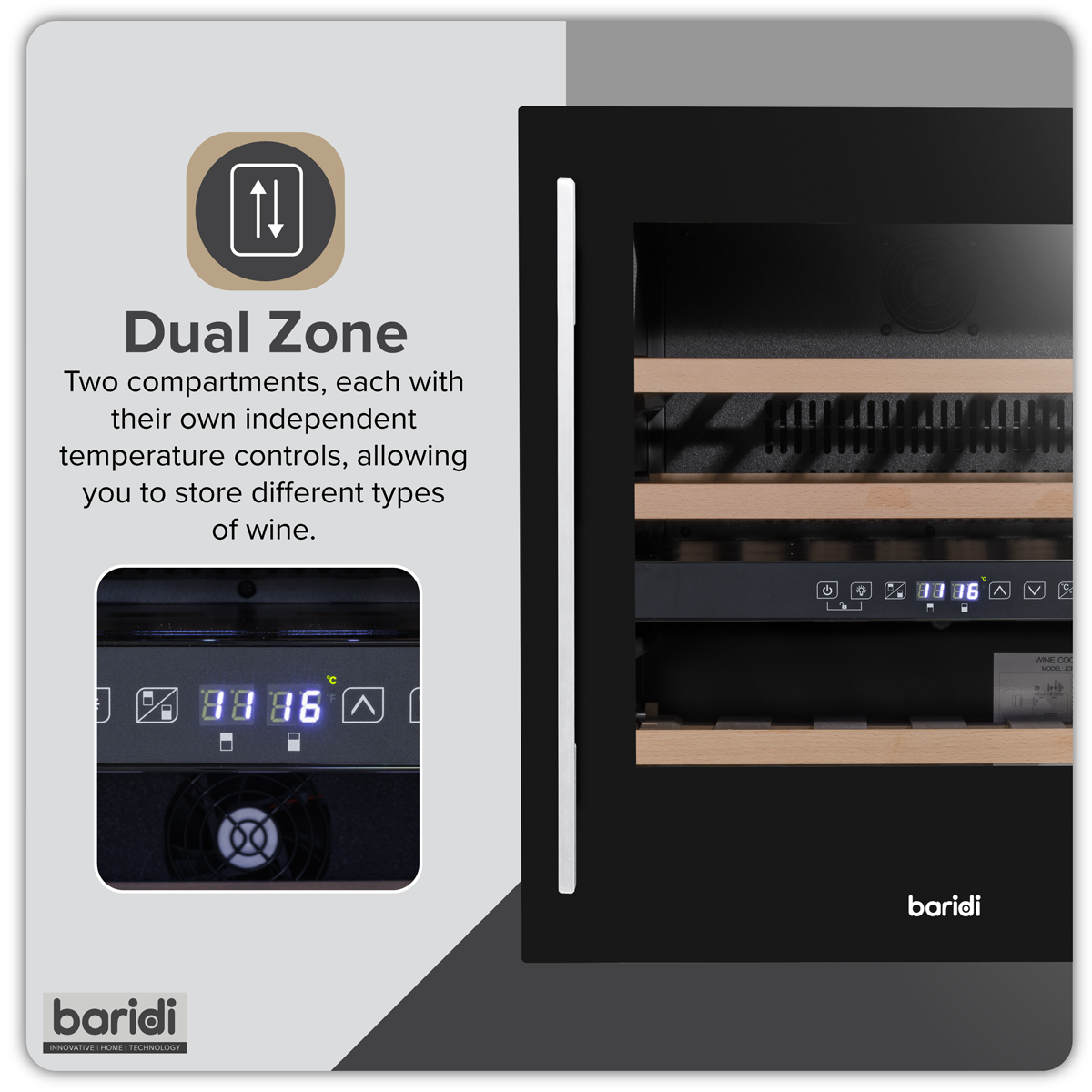 Baridi DH117 Baridi 36 Bottle Built-In Wine Cooler with Beech Wood Shelves & LED Light - Black
