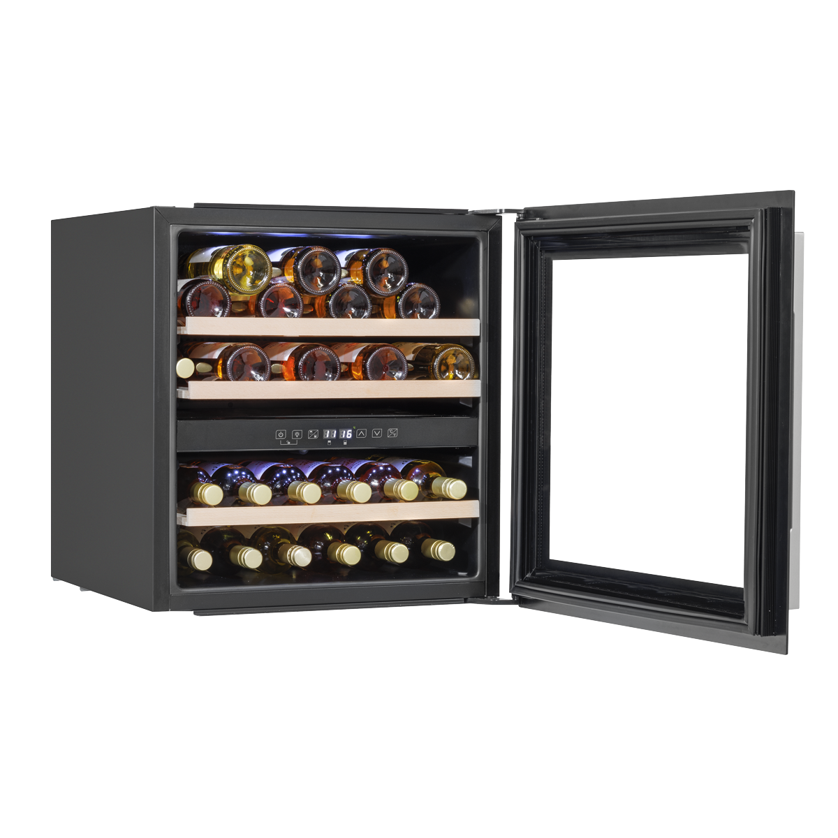 Baridi DH117 Baridi 36 Bottle Built-In Wine Cooler with Beech Wood Shelves & LED Light - Black