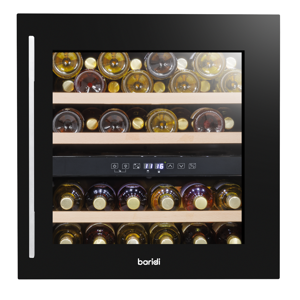 Baridi DH117 Baridi 36 Bottle Built-In Wine Cooler with Beech Wood Shelves & LED Light - Black