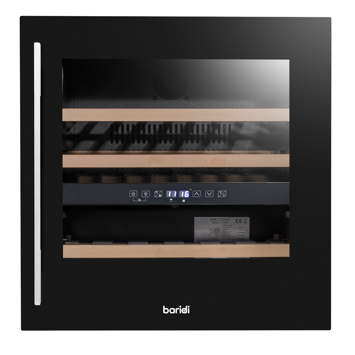 Baridi DH117 Baridi 36 Bottle Built-In Wine Cooler with Beech Wood Shelves & LED Light - Black