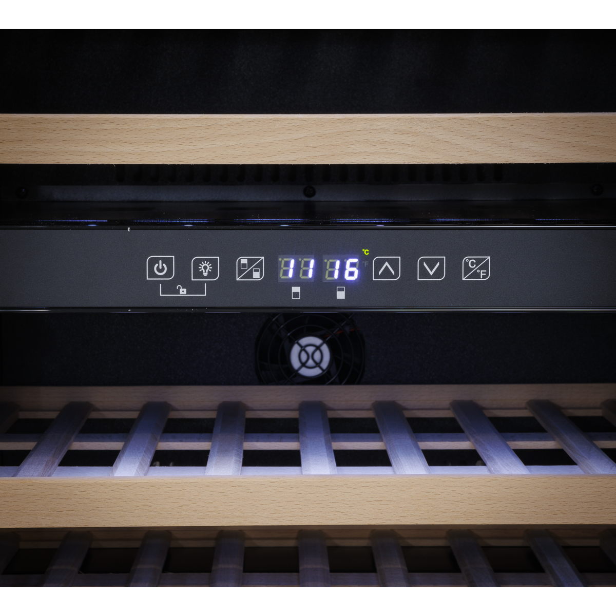 Baridi DH118 Baridi 57 Bottle Built-In Dual Zone Wine Cooler with Beech Wood Shelves & LED Light - Black
