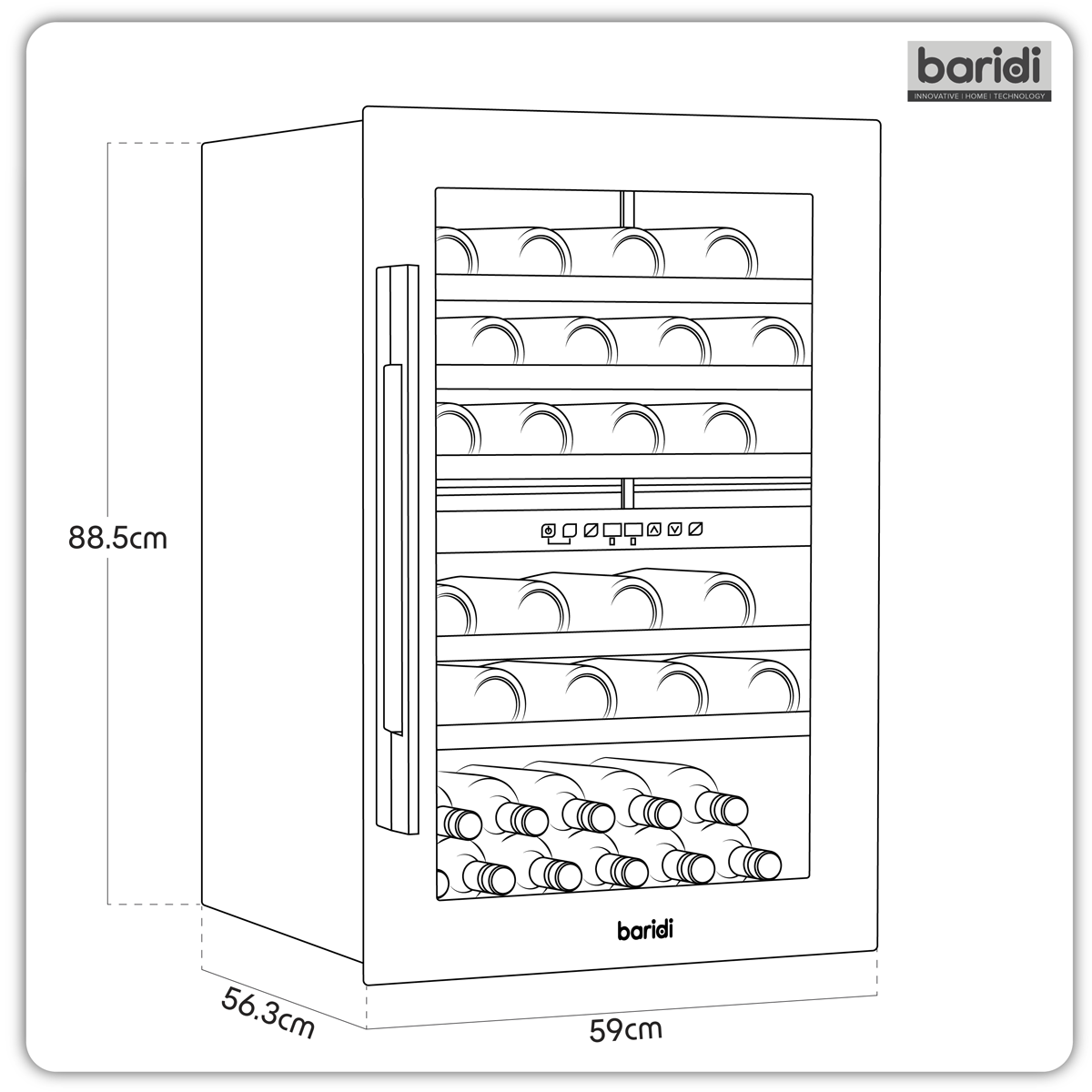 Baridi DH118 Baridi 57 Bottle Built-In Dual Zone Wine Cooler with Beech Wood Shelves & LED Light - Black