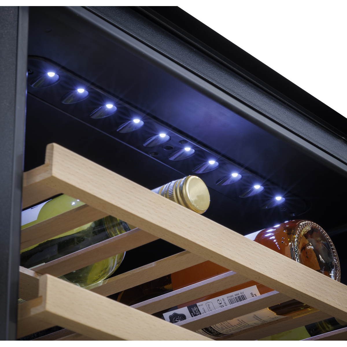 Baridi DH118 Baridi 57 Bottle Built-In Dual Zone Wine Cooler with Beech Wood Shelves & LED Light - Black