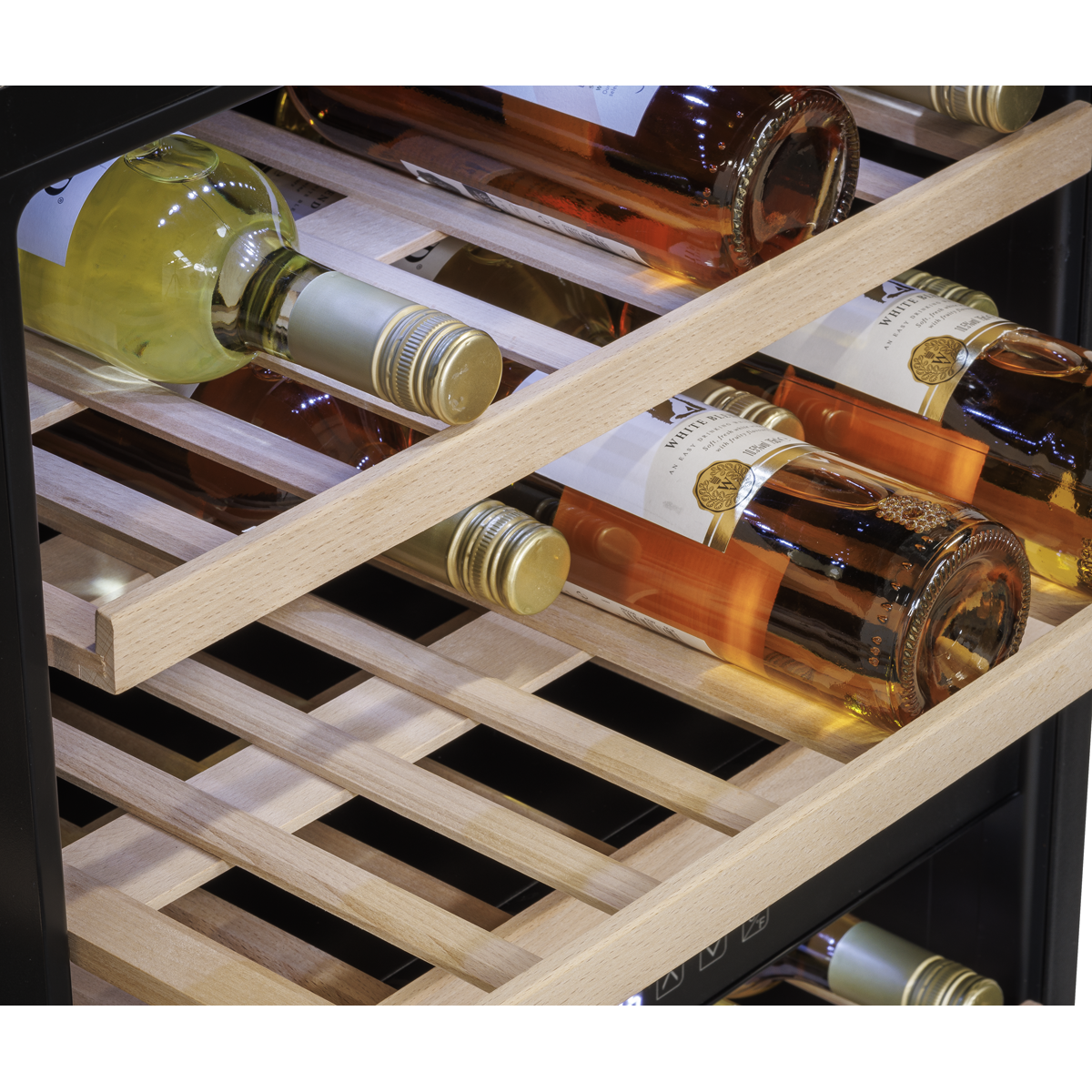 Baridi DH118 Baridi 57 Bottle Built-In Dual Zone Wine Cooler with Beech Wood Shelves & LED Light - Black