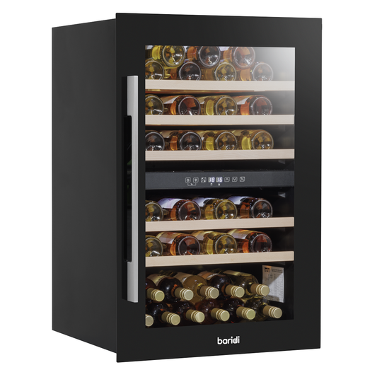 Baridi DH118 Baridi 57 Bottle Built-In Dual Zone Wine Cooler with Beech Wood Shelves & LED Light - Black