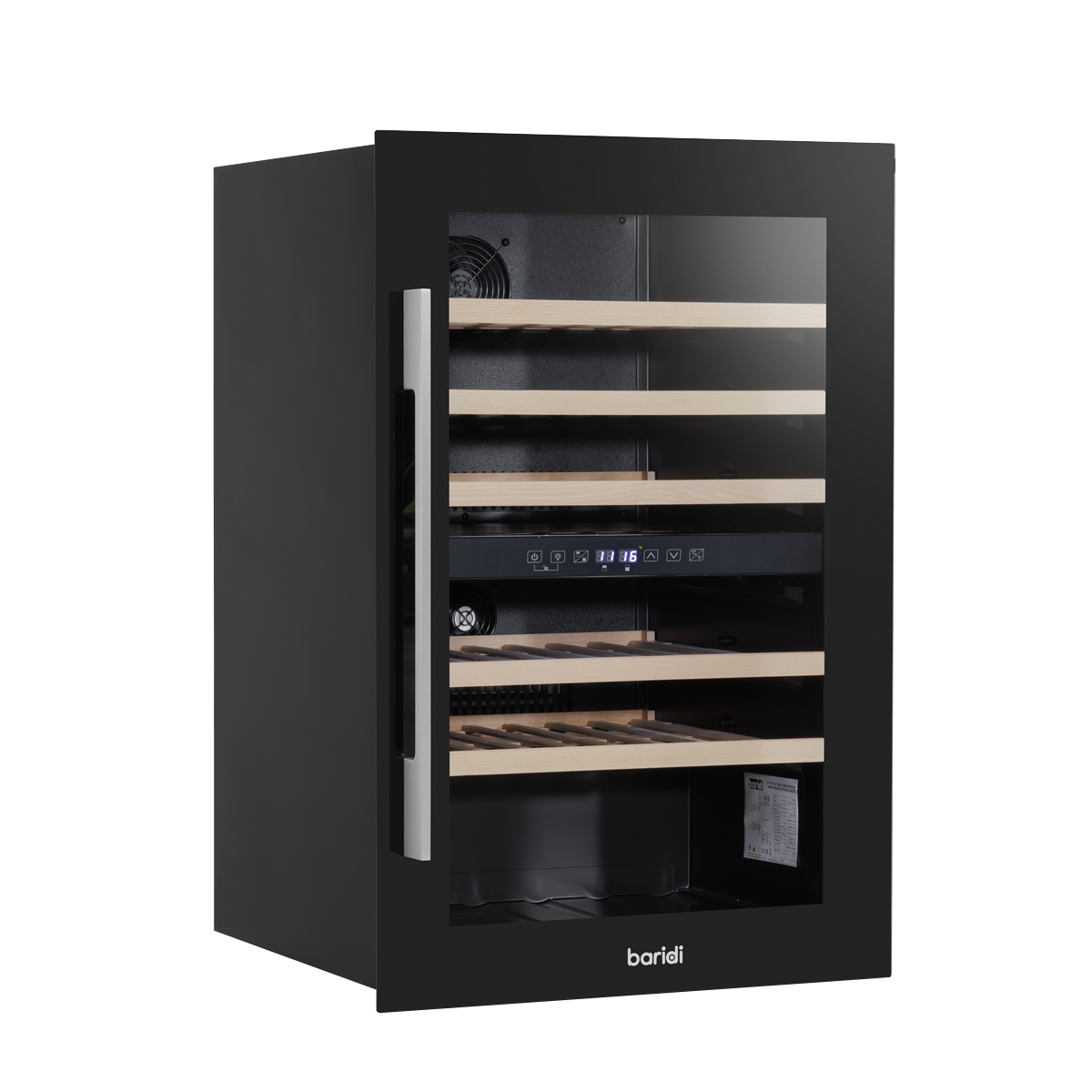 Baridi DH118 Baridi 57 Bottle Built-In Dual Zone Wine Cooler with Beech Wood Shelves & LED Light - Black