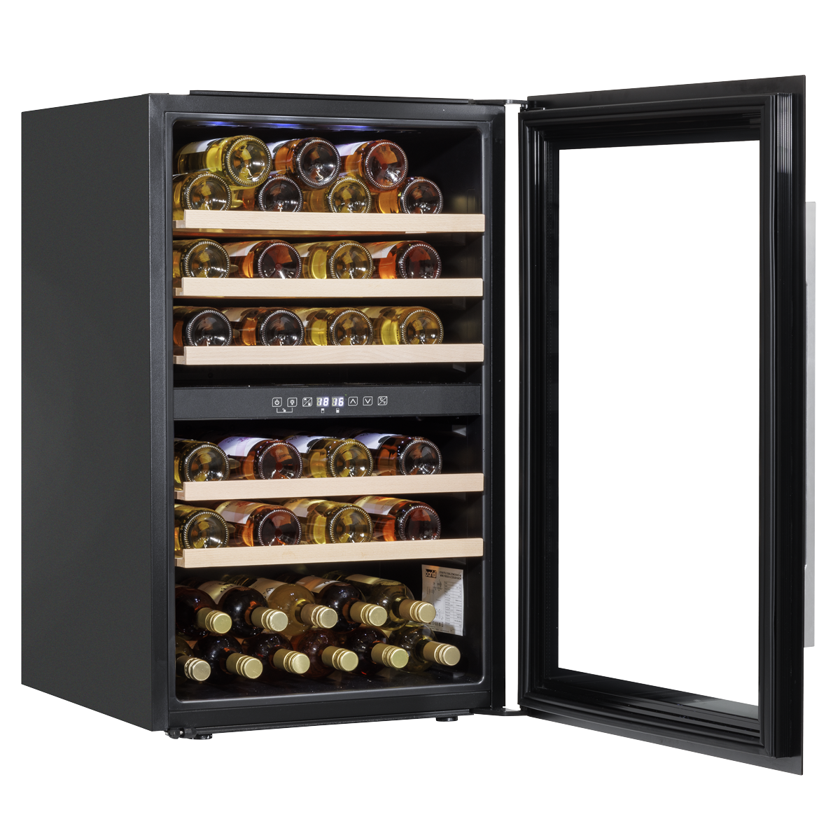 Baridi DH118 Baridi 57 Bottle Built-In Dual Zone Wine Cooler with Beech Wood Shelves & LED Light - Black
