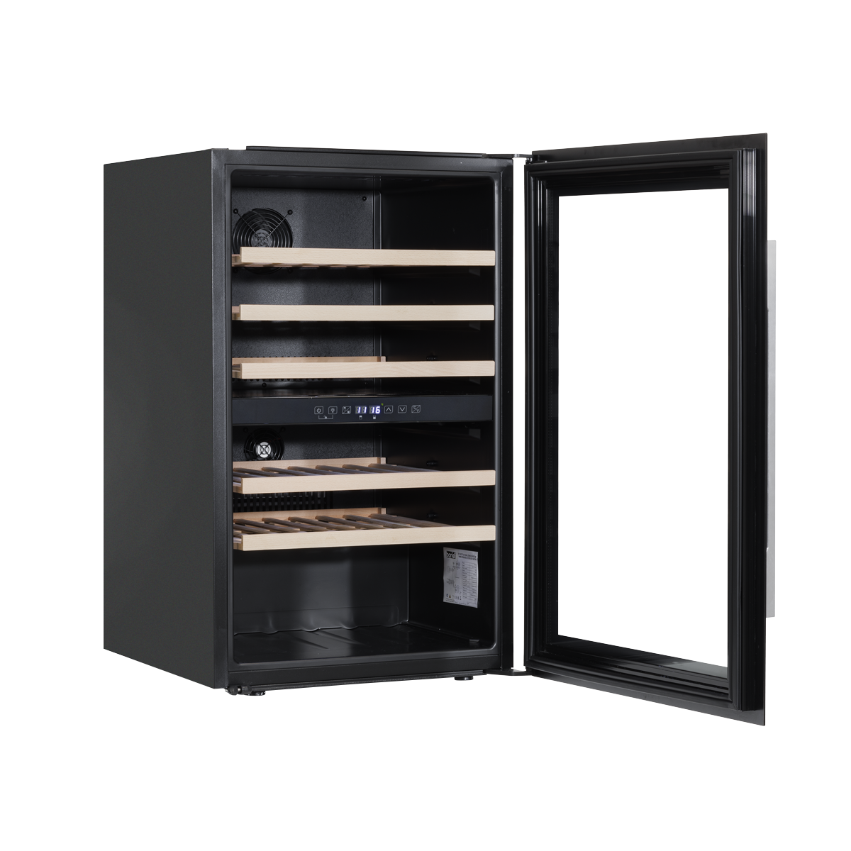 Baridi DH118 Baridi 57 Bottle Built-In Dual Zone Wine Cooler with Beech Wood Shelves & LED Light - Black