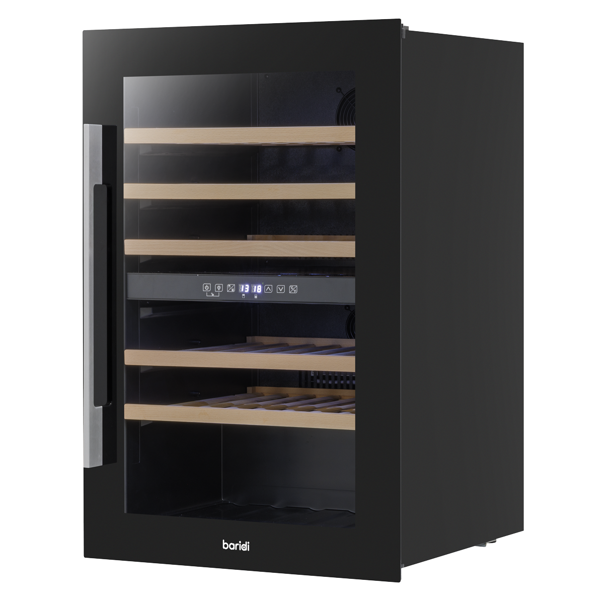 Baridi DH118 Baridi 57 Bottle Built-In Dual Zone Wine Cooler with Beech Wood Shelves & LED Light - Black