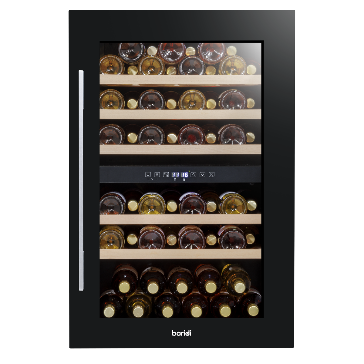 Baridi DH118 Baridi 57 Bottle Built-In Dual Zone Wine Cooler with Beech Wood Shelves & LED Light - Black