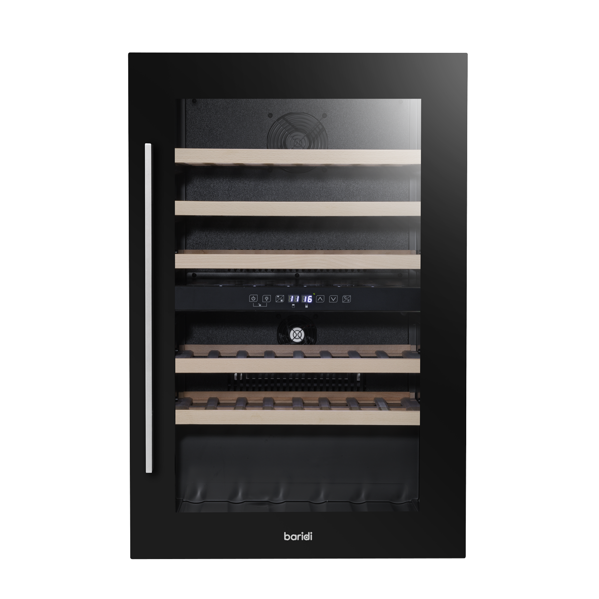 Baridi DH118 Baridi 57 Bottle Built-In Dual Zone Wine Cooler with Beech Wood Shelves & LED Light - Black