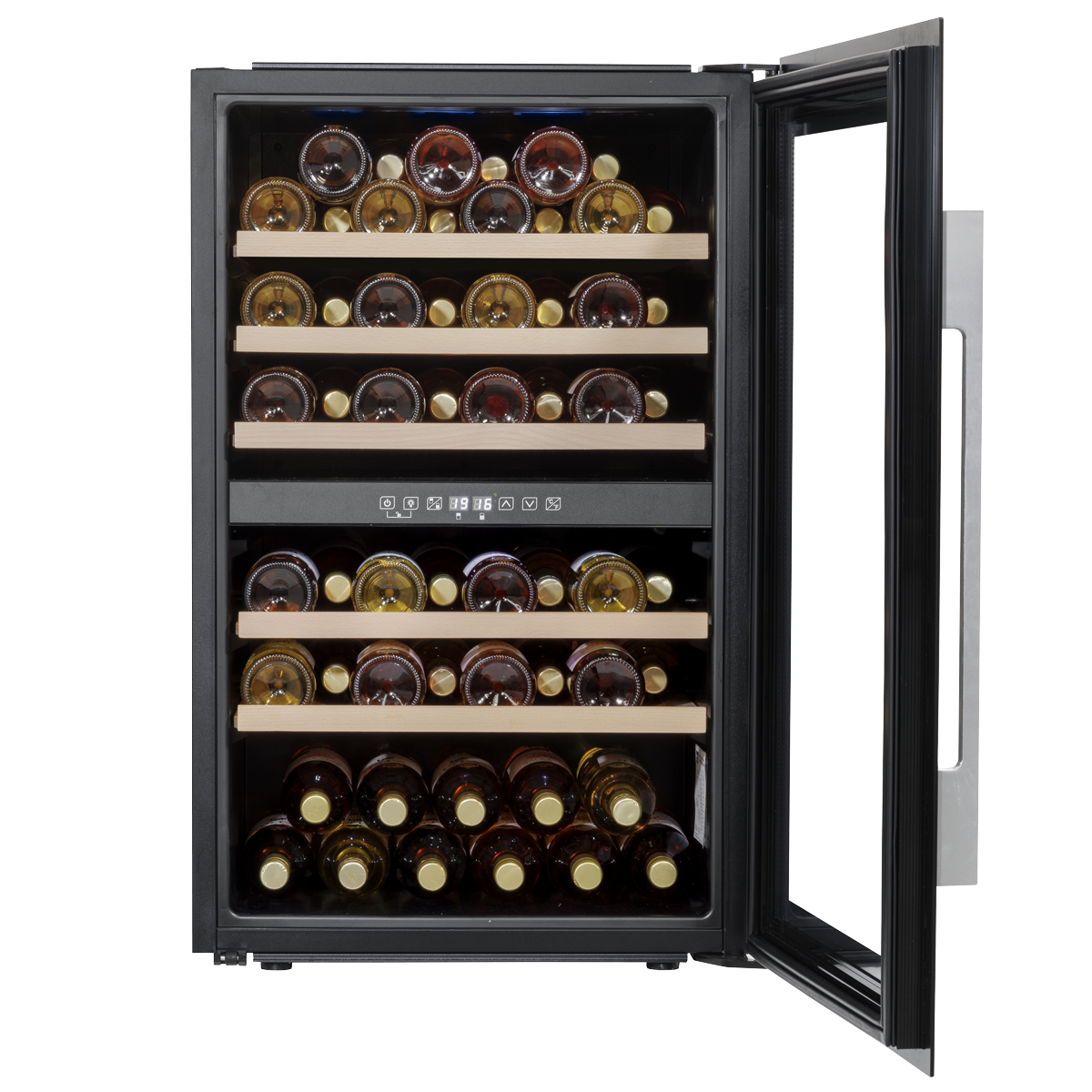 Baridi DH118 Baridi 57 Bottle Built-In Dual Zone Wine Cooler with Beech Wood Shelves & LED Light - Black