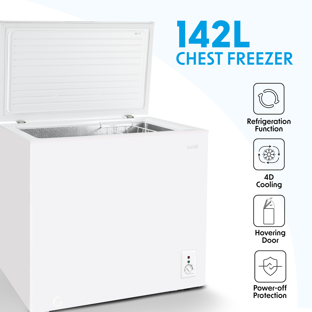 Baridi DH120 Baridi Freestanding Chest Freezer 142L Capacity - White