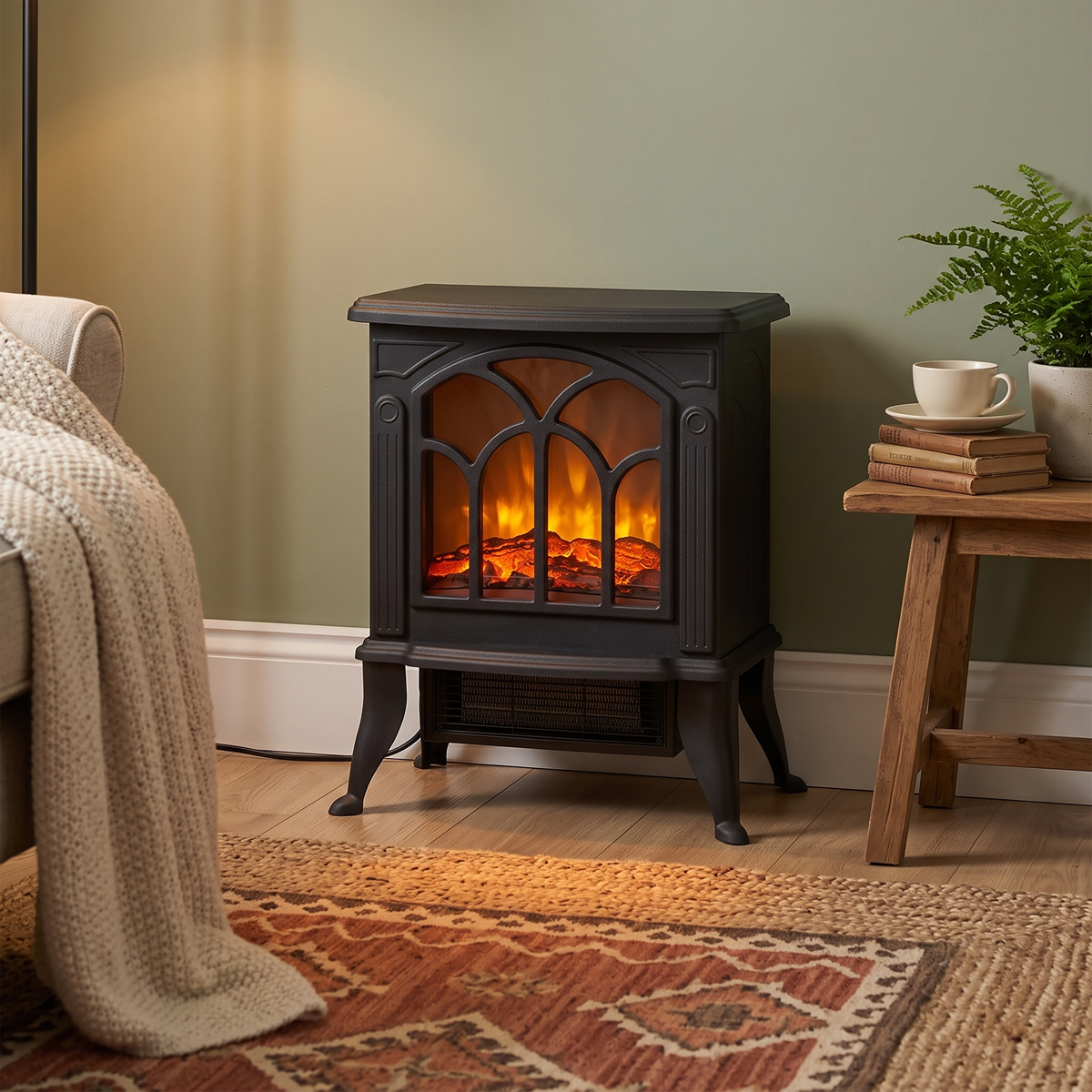 Baridi DH121 Baridi Electric Stove Heater Fireplace with LED Log Flame Effect 1800W – Black