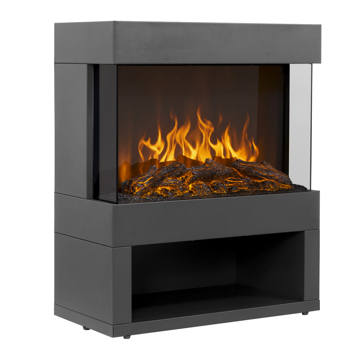 Baridi DH122 Baridi Electric Stove Heater Fireplace with LED Log Flame Effect & Wood Storage 1800W – Black