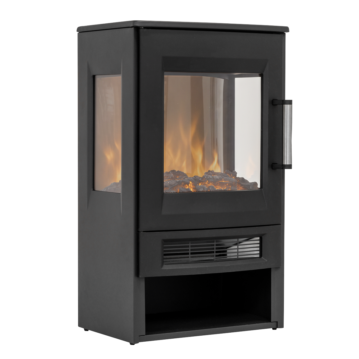 Baridi DH123 Baridi Panoramic Electric Stove Heater with LED Flame Effect & Log Storage 1800W - Black