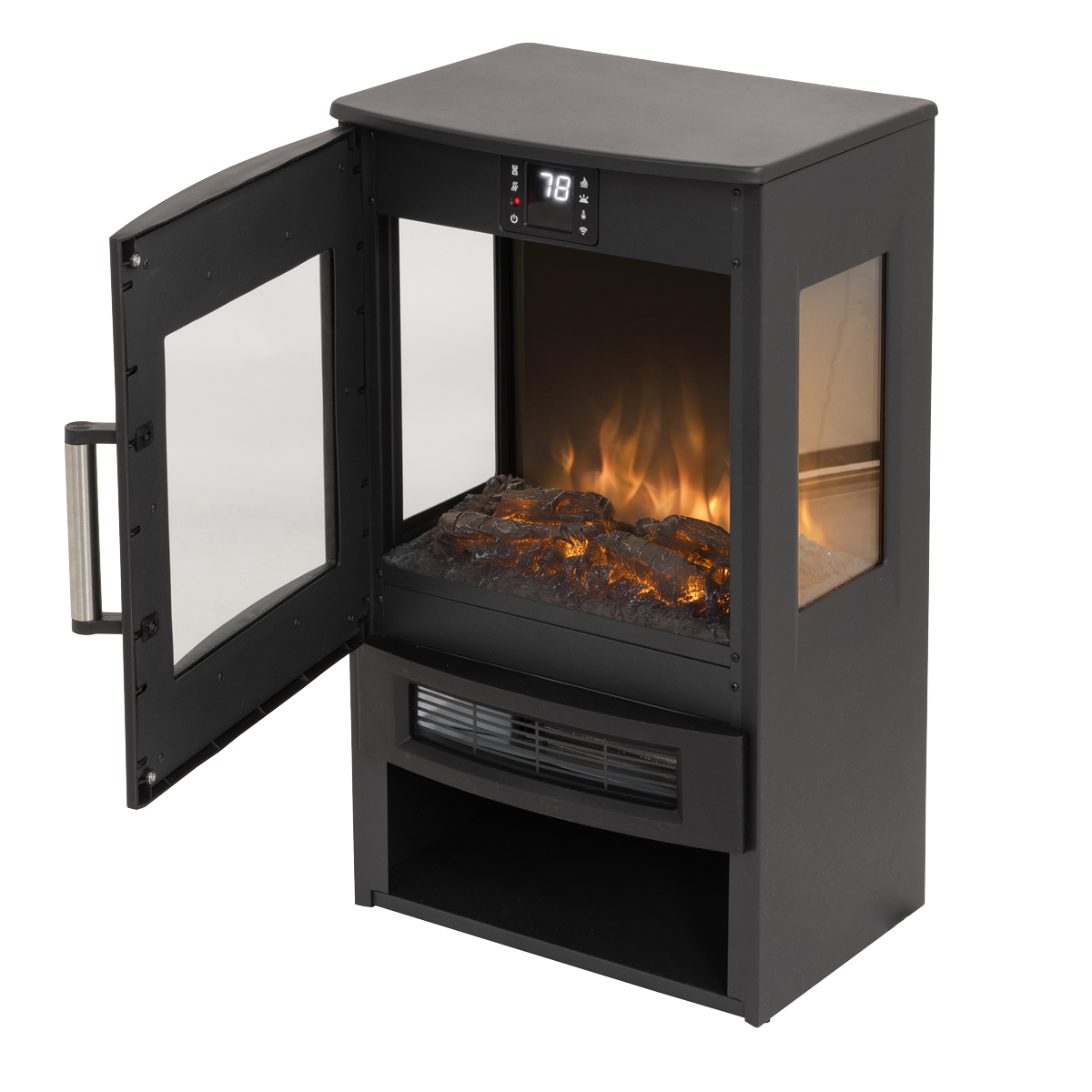 Baridi DH123 Baridi Panoramic Electric Stove Heater with LED Flame Effect & Log Storage 1800W - Black