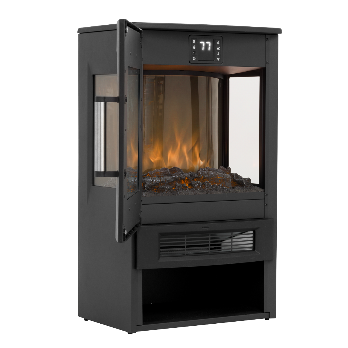 Baridi DH123 Baridi Panoramic Electric Stove Heater with LED Flame Effect & Log Storage 1800W - Black