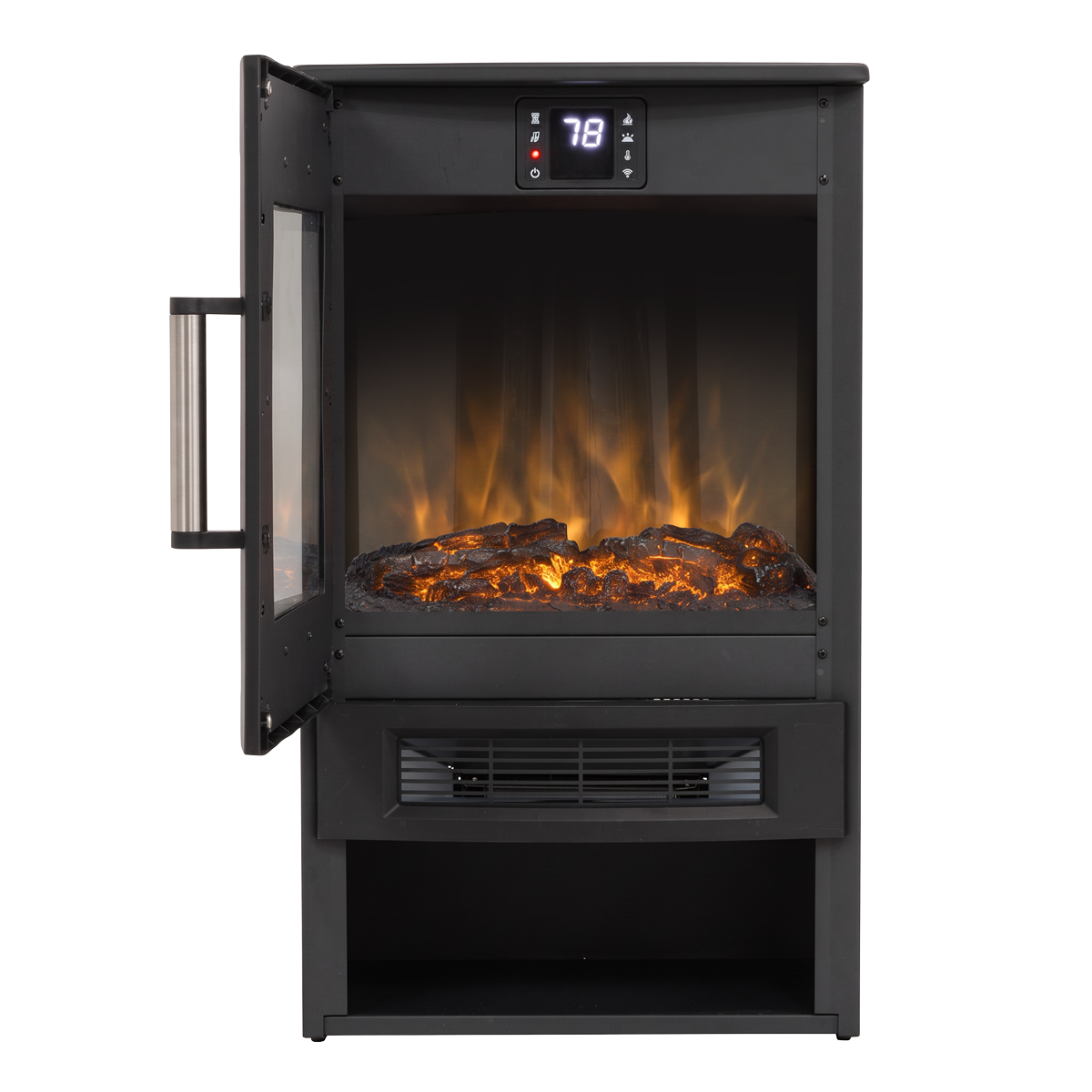 Baridi DH123 Baridi Panoramic Electric Stove Heater with LED Flame Effect & Log Storage 1800W - Black