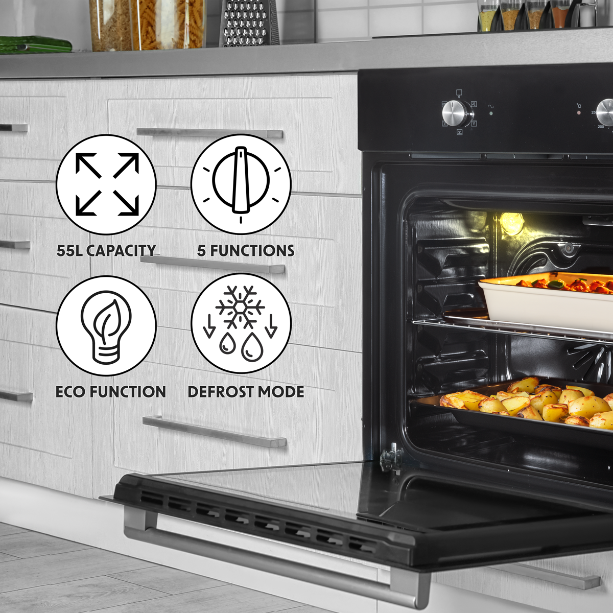 Baridi DH124 Baridi Integrated Fan-Assisted Electric Oven 60cm 55L Capacity - Black