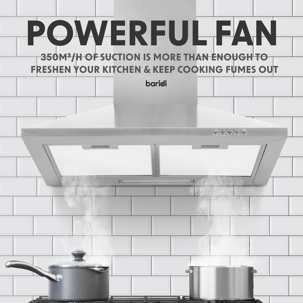 Baridi DH126 Baridi Cooker Hood with Carbon Filters 60cm - Stainless Steel