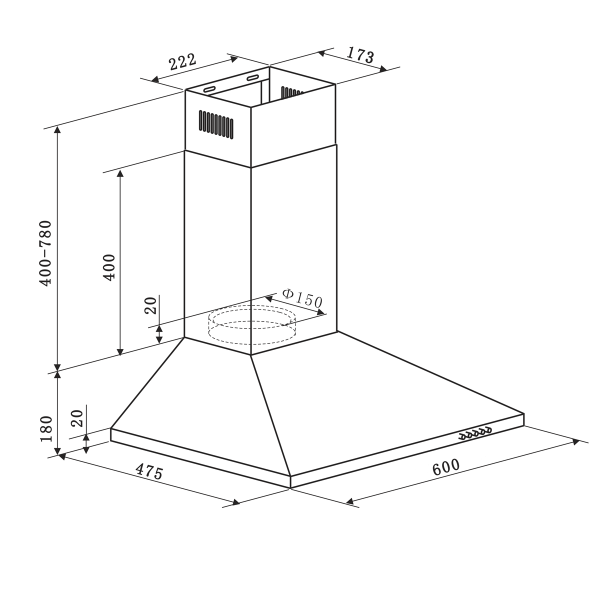 Baridi DH126 Baridi Cooker Hood with Carbon Filters 60cm - Stainless Steel