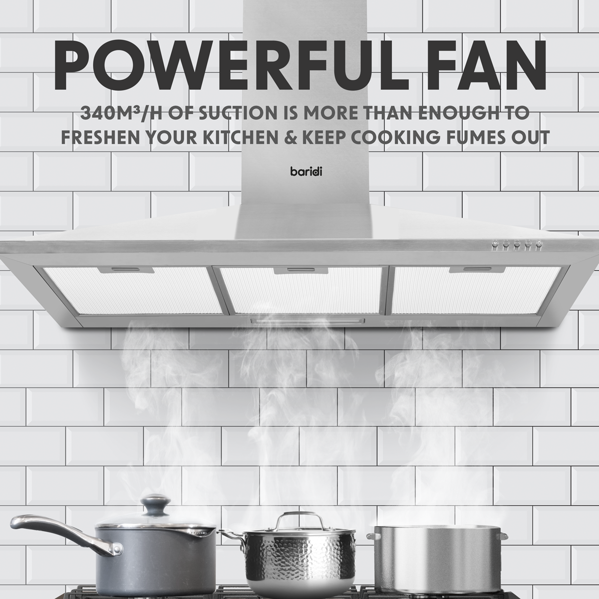 Baridi DH127 Baridi Cooker Hood with Carbon Filters 90cm - Stainless Steel